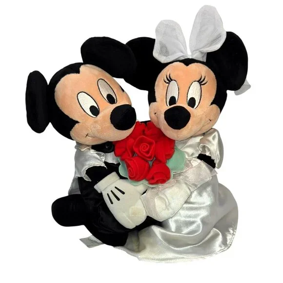 Disney 2003 Vintage Mickey Mouse Minnie Mouse Groom Bridal Wedding Plush Gift - Picture 1 of 10